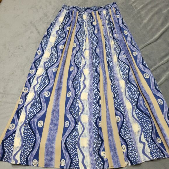 Connection Related Skirt Women Small Midi Blue White Boho Rayon USA Made Pull On - Picture 1 of 12
